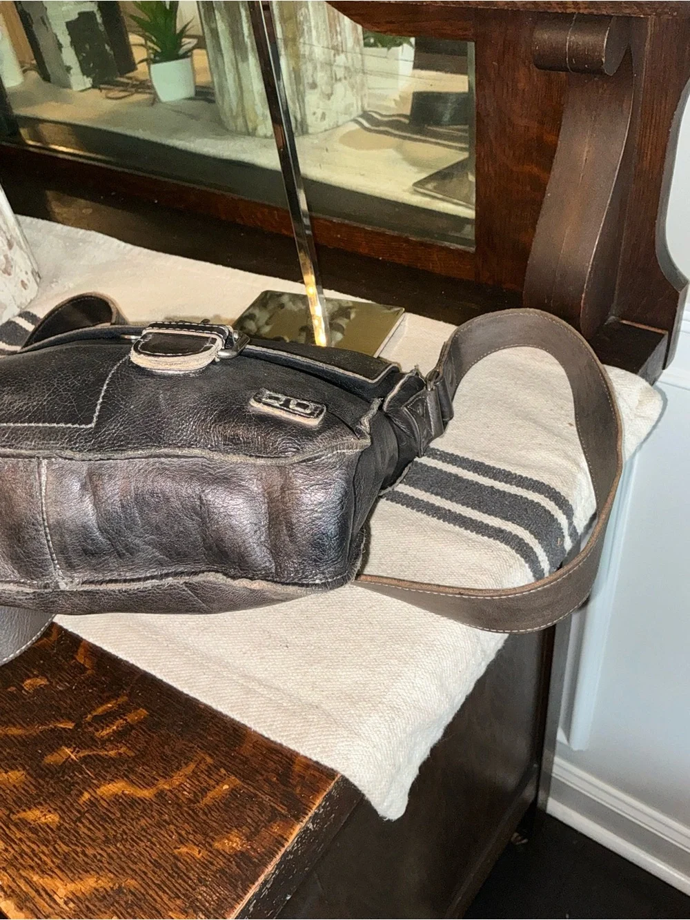 Bed Stu Leather Venice Beach Crossbody Bag Black Rustic Retail $240